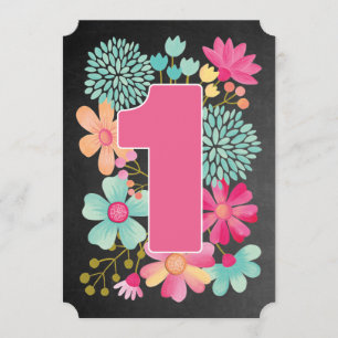Baby Girls 1st Birthday Number 1 Party Invite
