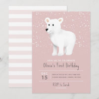 Baby Girls 1st Birthday Pink Holiday Polar Bear