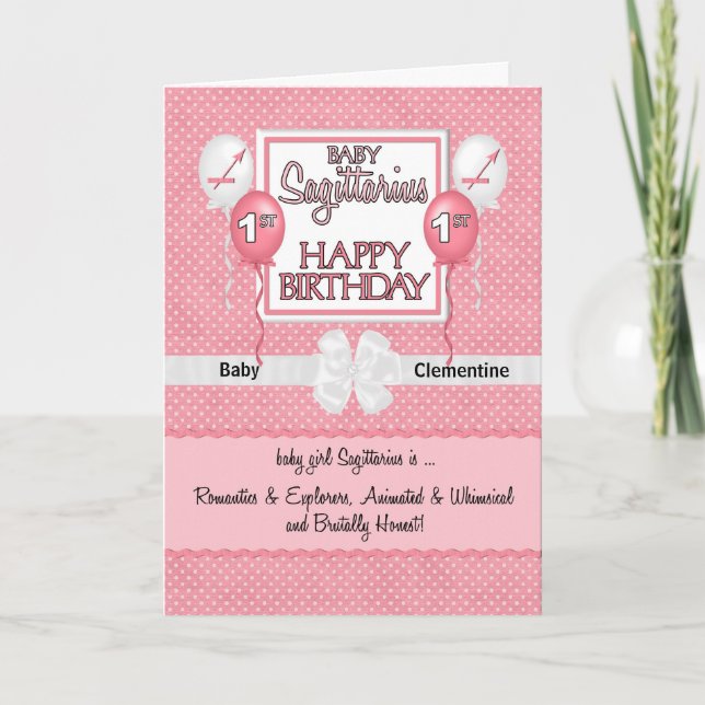Baby Girl's 1st Birthday Sagittarius Zodiac Card (Front)