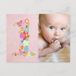 Baby Girl's 1st Birthday Thank You Photo Card
