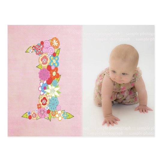 Baby Girl's 1st Birthday Thank You Photo Postcard