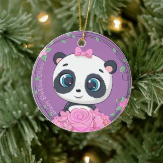 Baby Girl's Celebration. Purple cute flower animal Ceramic Ornament