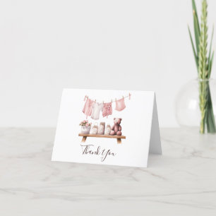 Baby Girl's Clothes, Clothesline Baby Shower  Thank You Card