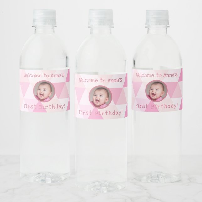Baby Girl's First Birthday | Bottled Water Label (Bottles)