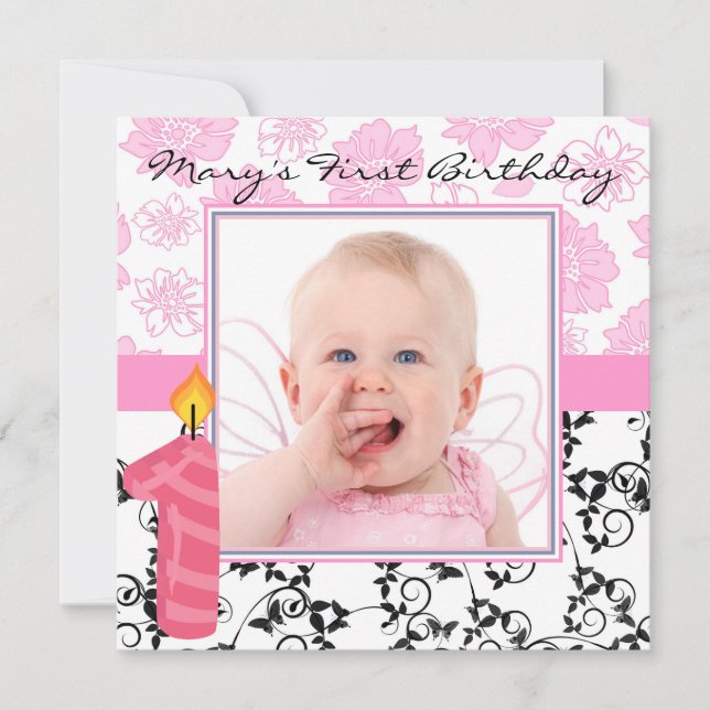 Baby Girl's First Birthday Party Invitation (Front)