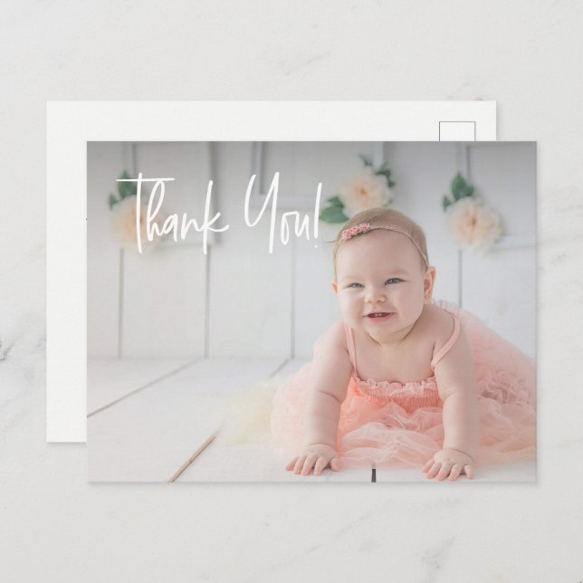 Baby girl's first birthday Thank You Photo Postcard (Front/Back)