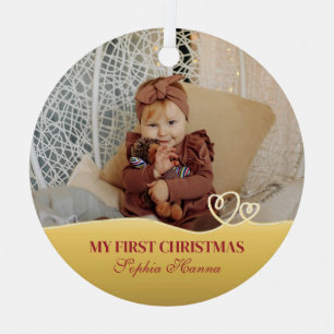 Baby Girl's First Christmas Birth Stats & Photo Metal Tree Decoration