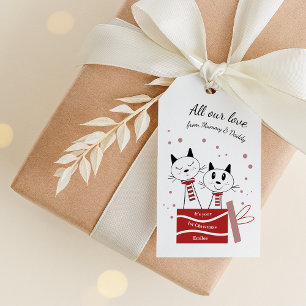 Baby Girls First Christmas Cats Pink Red Gift Tags