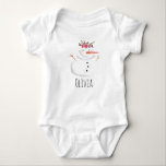 Baby Girls First Christmas Flower Snowman and Name Baby Bodysuit<br><div class="desc">This adorable design features a unique watercolor-style snowman wearing a Christmassy garland,  as well as space for you to personalise the item using your baby girl's name. The perfect keepsake for you little one's first Christmas!</div>