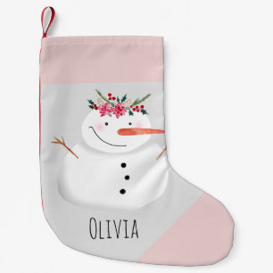 Baby Girls First Christmas Flower Snowman and Name Small Christmas Stocking