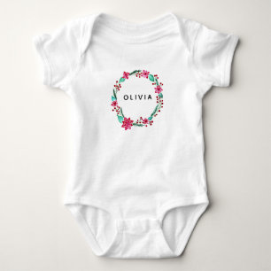 Baby Girls First Christmas Flower Wreath and Name Bodysuit
