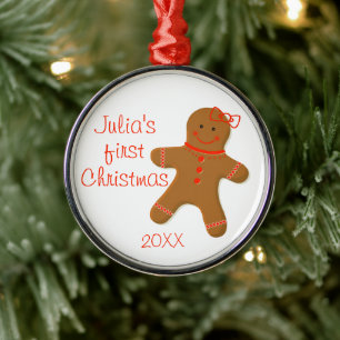 Baby Girl's First Christmas Gingerbread Metal Ornament