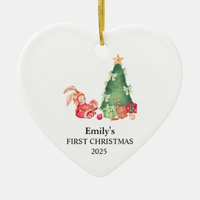 Baby Girl's First Christmas Ornament, Baby's First Ceramic Ornament (Front)