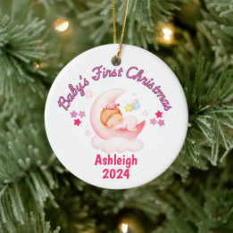 Baby Girls First Christmas Personalised Ceramic Ornament