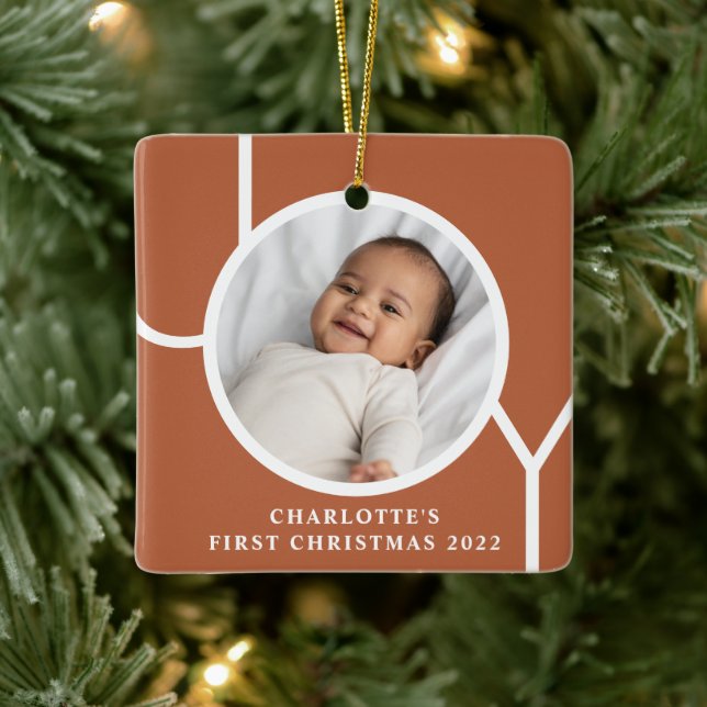 Baby Girl's First Christmas Photo Terracotta Ceramic Ornament (Tree)