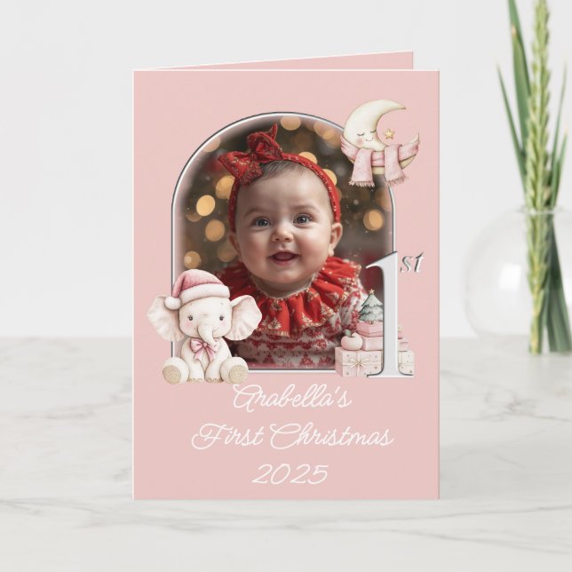 ~Baby Girls First Christmas photograph Holiday Card (Front)