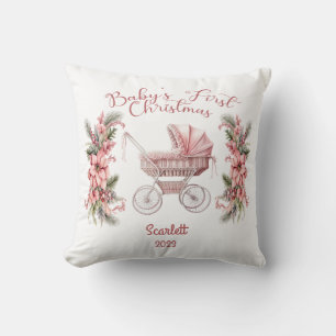Baby Girl's First Christmas Throw Pillow