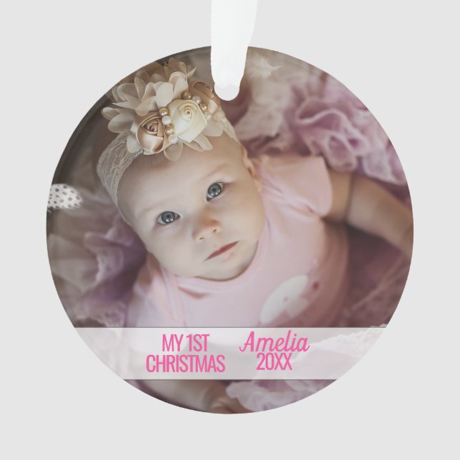 Baby girl's first Christmas with photo Ornament (Front)