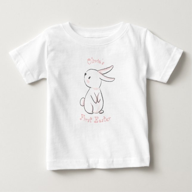 Baby girl's first Easter with cute bunny pink Baby T-Shirt (Front)