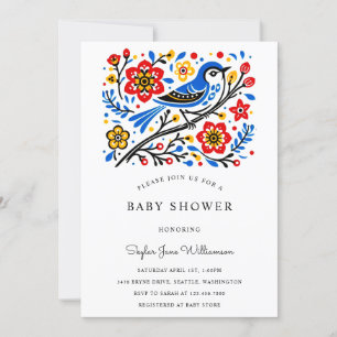 Baby Girl's Floral Bird's Nest Shower Invitation