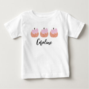 Baby Girls Gingham Pumpkin Trio With Pink Bows T-Shirt