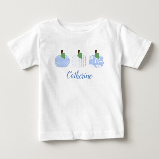 Baby Girls Light Blue Pumpkin Trio T-Shirt (Front)