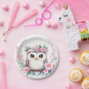 Baby Girl's Owl Floral Shower Paper Plate