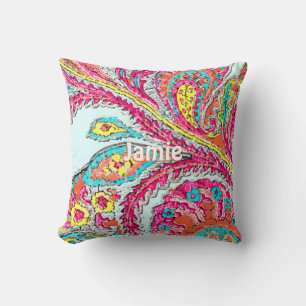 Baby Girl's Room Peacock Paisley Tangerine Cushion