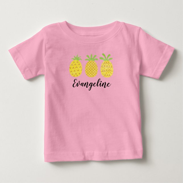 Baby Girls Watercolor Pineapple Trio  T-Shirt (Front)