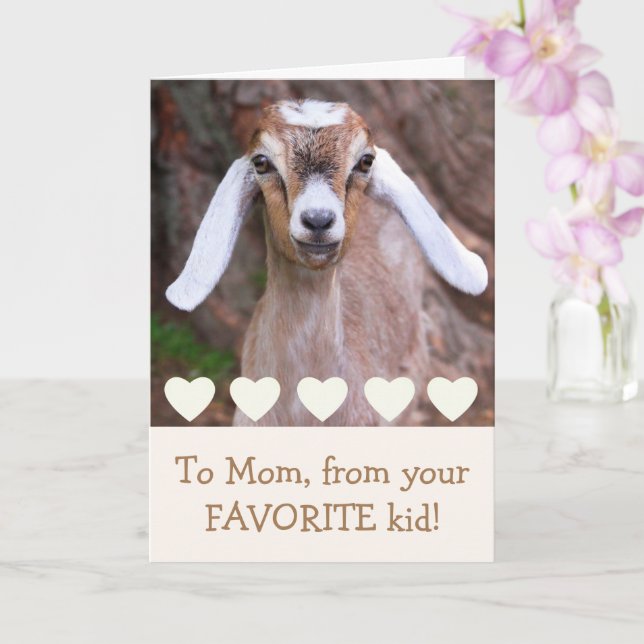 Baby Goat And Hearts Mother's Day Card (Orchid)
