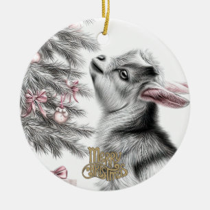 Baby Goat Christmas 11 and YOUR PHOTO Ceramic Ornament