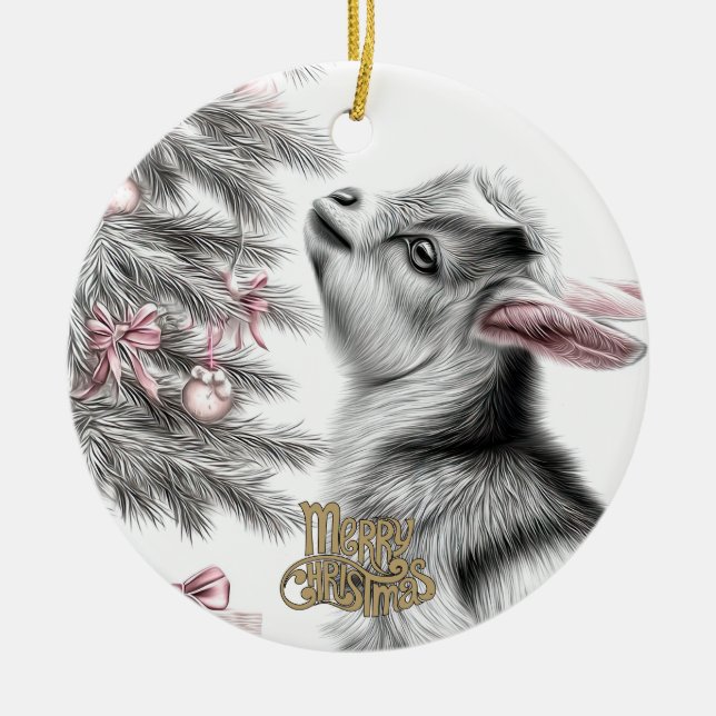 Baby Goat Christmas 11 and YOUR PHOTO Ceramic Ornament (Front)