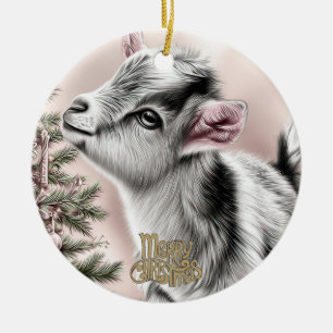 Baby Goat Christmas 13 and YOUR PHOTO Ceramic Ornament