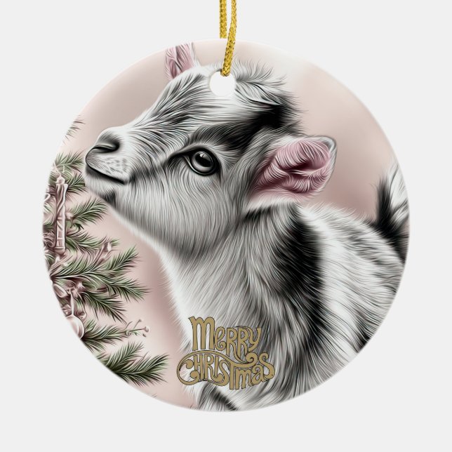 Baby Goat Christmas 13 and YOUR PHOTO Ceramic Ornament (Front)