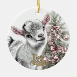 Baby Goat Christmas 14 and YOUR PHOTO Ceramic Ornament