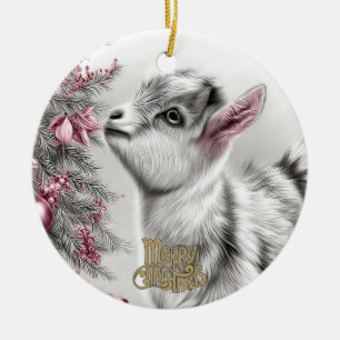 Baby Goat Christmas 15 and YOUR PHOTO Ceramic Ornament