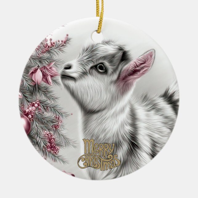 Baby Goat Christmas 15 and YOUR PHOTO Ceramic Ornament (Front)