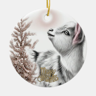 Baby Goat Christmas 16 and YOUR PHOTO Ceramic Ornament