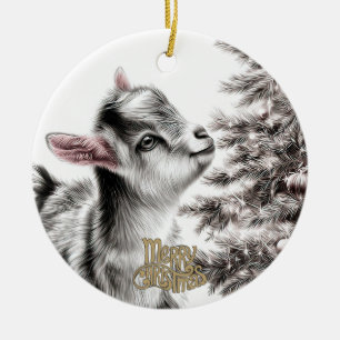 Baby Goat Christmas 17 and YOUR PHOTO Ceramic Ornament