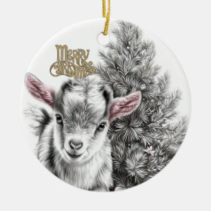 Baby Goat Christmas 18 and YOUR PHOTO Ceramic Ornament