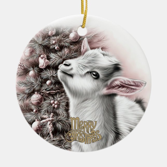 Baby Goat Christmas 1 and YOUR PHOTO Ceramic Ornament (Front)