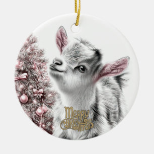 Baby Goat Christmas 20 and YOUR PHOTO Ceramic Ornament