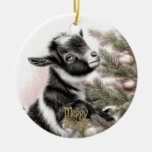 Baby Goat Christmas 2 and YOUR PHOTO Ceramic Ornament