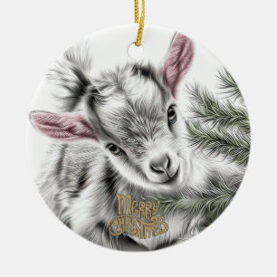 Baby Goat Christmas 3 and YOUR PHOTO Ceramic Ornament