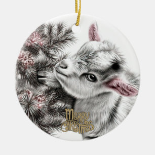 Baby Goat Christmas 4 and YOUR PHOTO Ceramic Ornament
