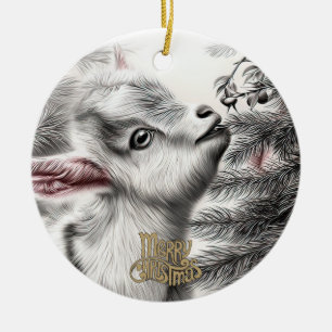 Baby Goat Christmas 7 and YOUR PHOTO Ceramic Ornament