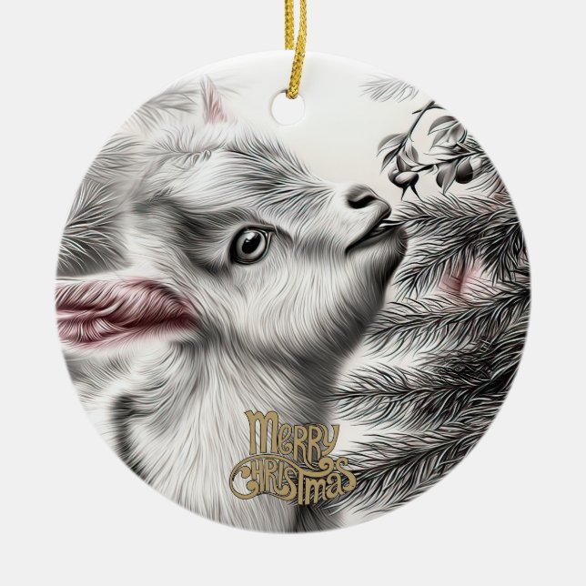 Baby Goat Christmas 7 and YOUR PHOTO Ceramic Ornament (Front)
