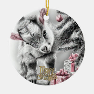 Baby Goat Christmas 9 and YOUR PHOTO Ceramic Ornament