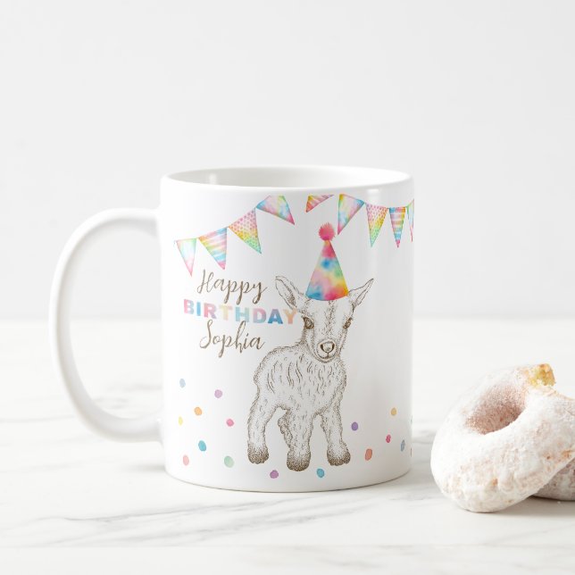 Baby Goat Party Animal Birthday Coffee Mug (With Donut)