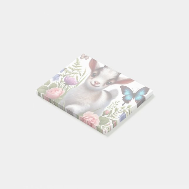 Baby Goat With Colourful Butterflies and Flowers Post-it Notes (Angled)